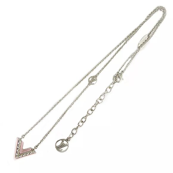 Auth LOUIS VUITTON Essential VNecklace Silver / Pink metal M63182 s0025g - Picture 4 of 8